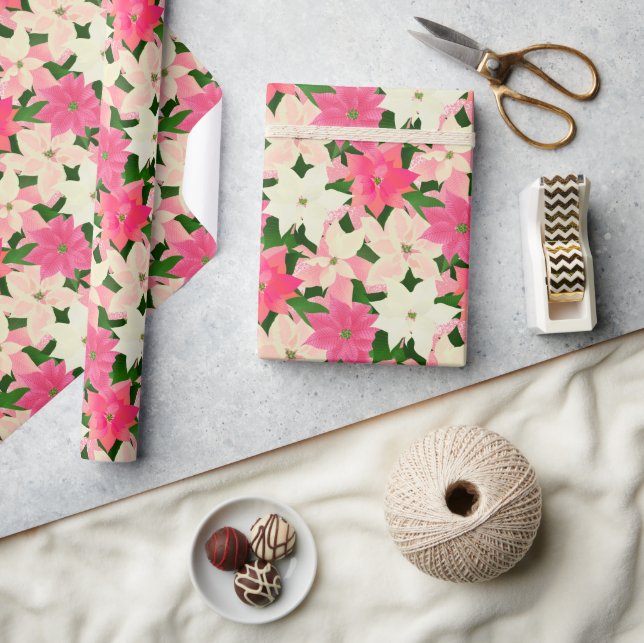 Pink Poinsettia Christmas  Wrapping Paper (Crafts)