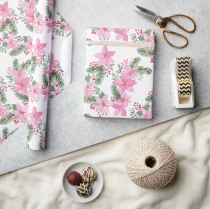Pink Poinsettia Christmas Wrapping Paper