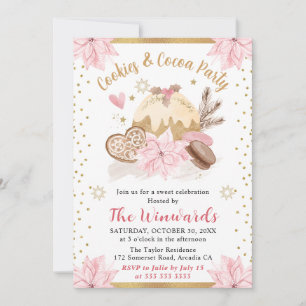 Pink Poinsettia Cookies & Cocoa Party Winter  Invitation