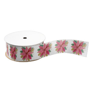 Pink Poinsettia Custom Background Colour Grosgrain Ribbon