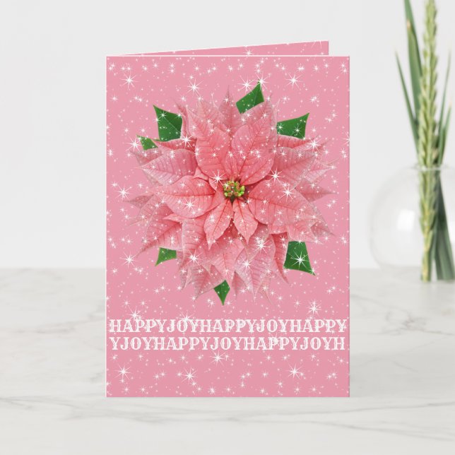 Pink Poinsettia Custom Holiday Christmas Greeting Card (Front)
