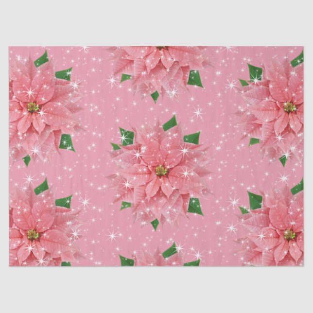 Pink Poinsettia Custom Holiday Christmas Present Tissue Paper (Front)