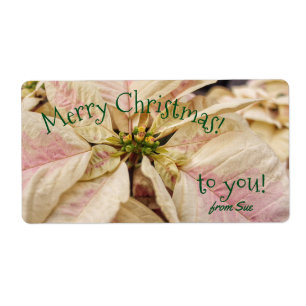 Pink Poinsettia Custom Name Christmas Gift Labels