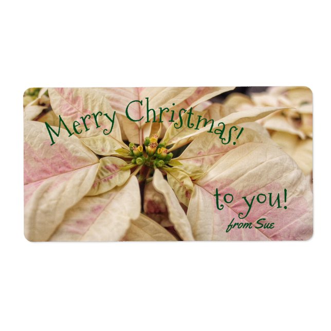Pink Poinsettia Custom Name Christmas Gift Labels (Front)