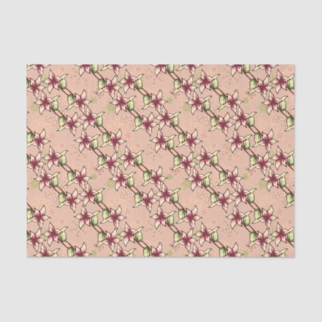 Pink Poinsettia Diagonal Stripe Christmas Tissue Paper (Front)