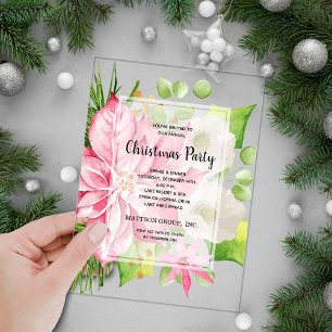 Pink Poinsettia Floral Christmas Holiday Acrylic Invitations