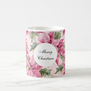 Pink Poinsettia Flowers Christmas  Coffee Mug