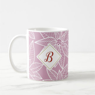 Pink Poinsettia Holiday Initial Mug
