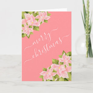 Pink Poinsettia Merry Christmas Scrip Holiday Card