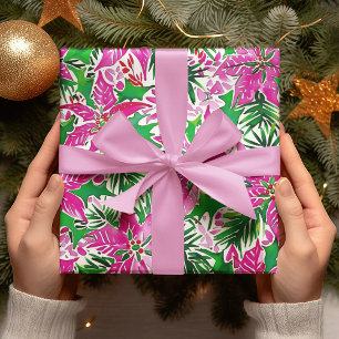 Pink Poinsettia Modern Bold Christmas Holiday Wrapping Paper