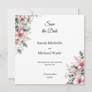 Pink Poinsettia Save the Date Invite