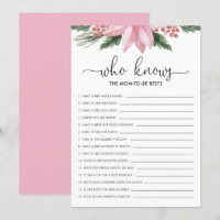 Pink Poinsettia Who Knows Mum Baby Shower Game