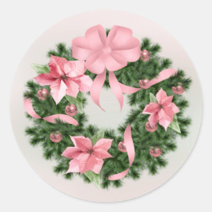 Pink Poinsettia Wreath Classic Sticker #2