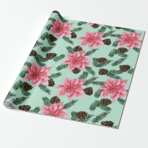 Pink Poinsettias and Pinecone Wrapping Paper