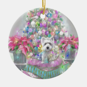 Pink Poinsettias Ceramic Tree Decoration