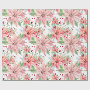 Pink Poinsettias Christmas Flower Pattern Wrapping Paper