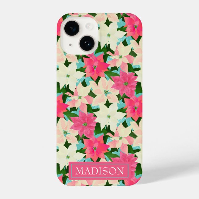 Pink Poinsettias Christmas iPhone Case (Back)