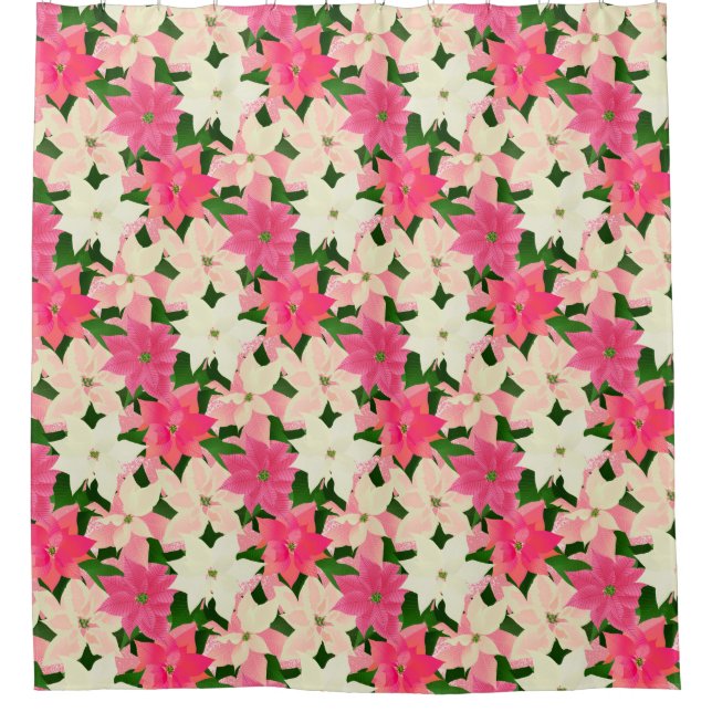 Pink Poinsettias Christmas Shower Curtain (Front)