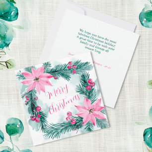 Pink Poinsettias Floral Christmas Card