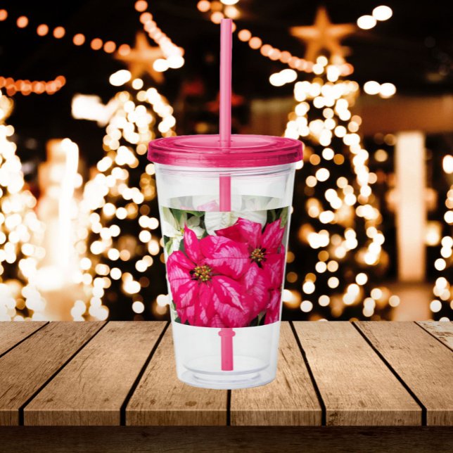 Pink Poinsettias Floral Holiday Acrylic Tumbler (In Situ Holidays)