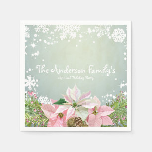 Pink Poinsettias Holiday Napkin