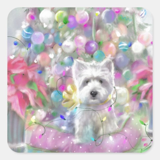 Pink Poinsettias Square Sticker (Front)