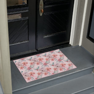 Pink Poinsettias Winter Holiday Modern Floral Doormat