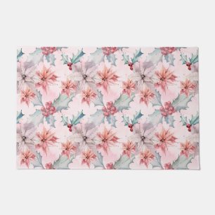 Pink Poinsettias Winter Holiday Modern Floral Doormat