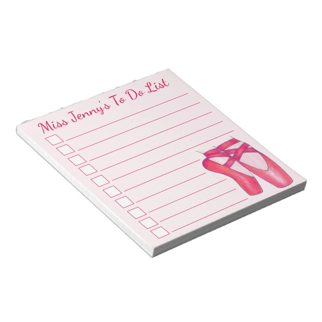 Pink Pointe Shoes Ballet Dance Teacher To Do List Notepad (Angled)
