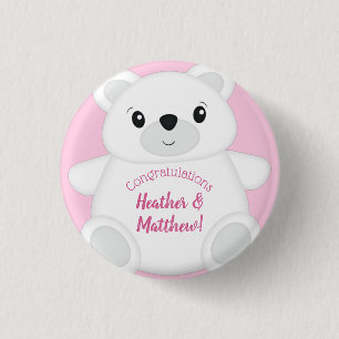 Pink Polar Bear Baby Shower 3 Cm Round Badge
