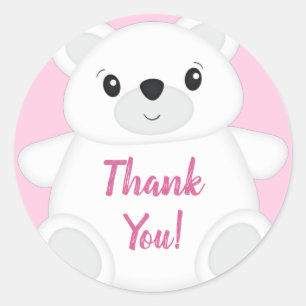 Pink Polar Bear Baby Shower Classic Round Sticker