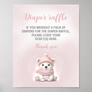 Pink Polar Bear Baby Shower Diaper Raffle Sign