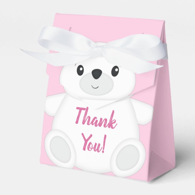 Pink Polar Bear Baby Shower Favour Box (Front Side)
