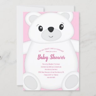 Pink Polar Bear Baby Shower Invitation