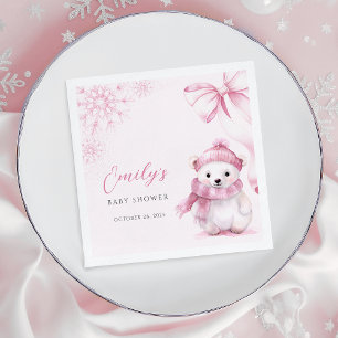 Pink Polar Bear Baby Shower Napkins
