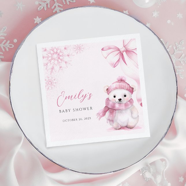 Pink Polar Bear Baby Shower Napkins (Creator Uploaded)