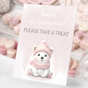 Pink Polar Bear Baby Shower Pedestal Favour Sign