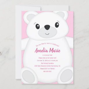 Pink Polar Bear Birthday Party Invitation