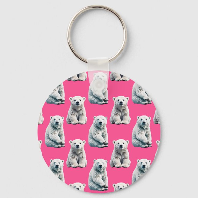 Pink Polar Bear Pattern Design  Key Ring (Front)