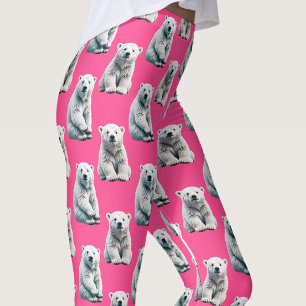Pink Polar Bear Pattern Design  Leggings