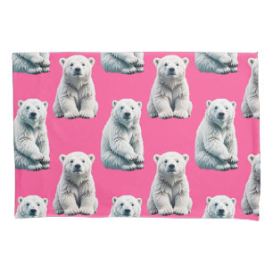 Pink Polar Bear Pattern Design Pillowcase