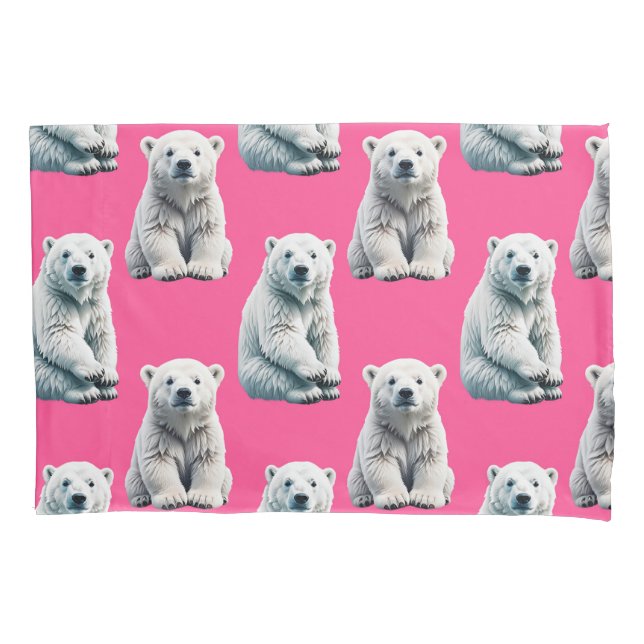 Pink Polar Bear Pattern Design  Pillowcase (Front)