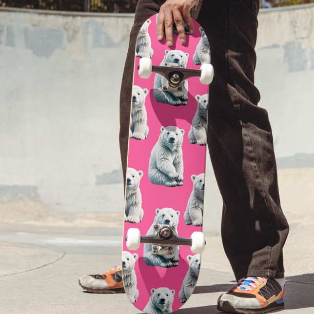 Pink Polar Bear Pattern Design  Skateboard (Creator Uploaded)