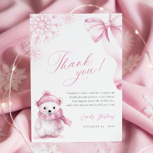 Pink Polar Bear Thank You Card