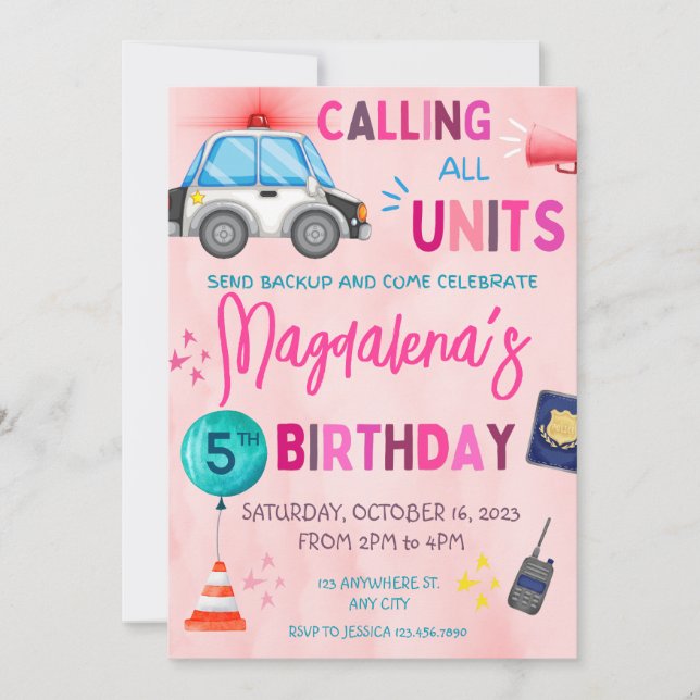 Pink Police girl Birthday Party Invitation (Front)