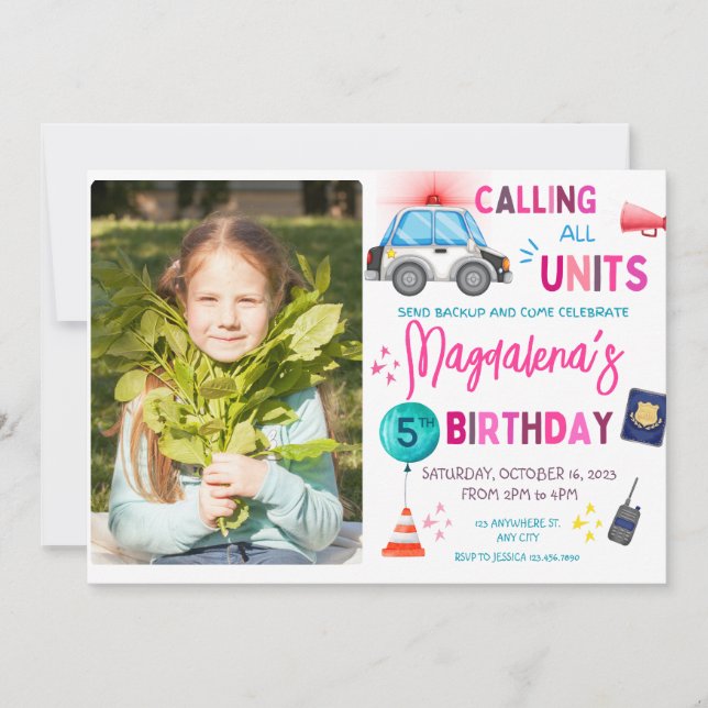 Pink Police girl Birthday Party Invitation (Front)