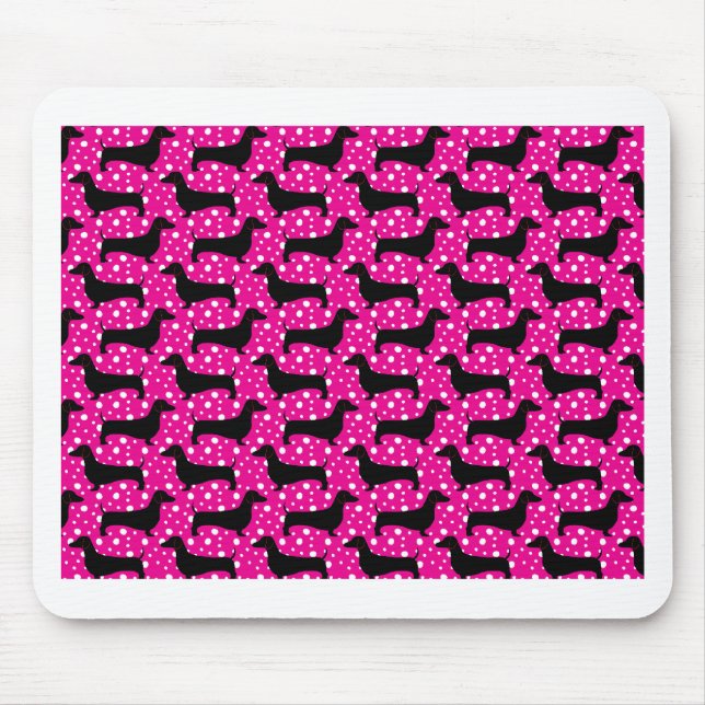 Pink Polka Dachshunds Mouse Mat (Front)