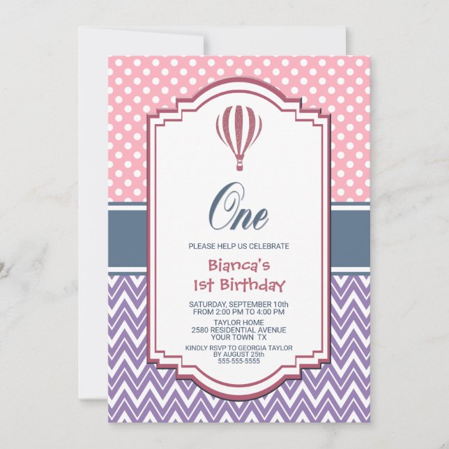 Pink Polka Dot 1st Birthday Party Invitation (Front)