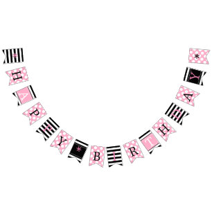 Pink Polka Dot and Black Striped Bunting Flag