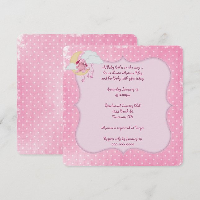 Pink Polka Dot Baby Shower Invitation (Front/Back)